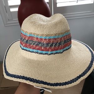 URBAN OUTFITTERS YARN DYED STRIPE STRAW PANAMA HAT